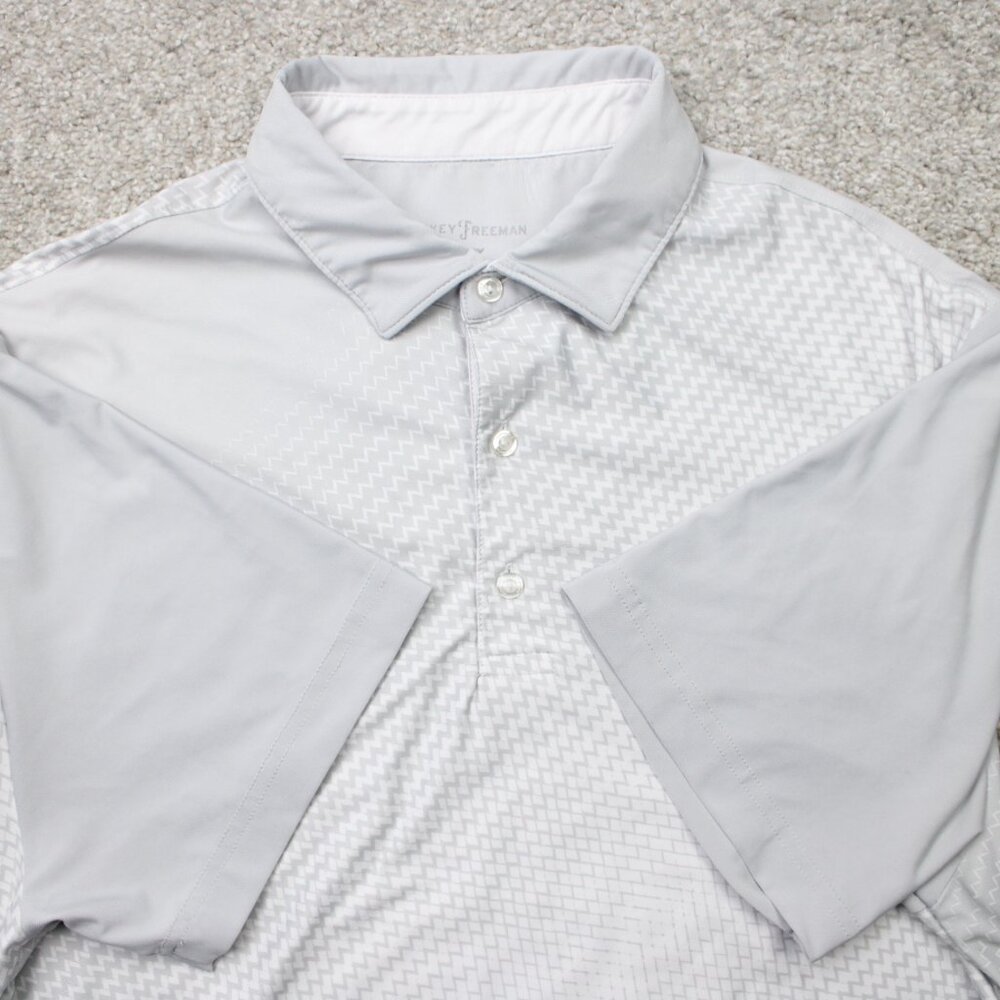 Hickey Freeman Golf Polo Shirt Mens Large‎ Gray Geometric Stretch Short Sleeve